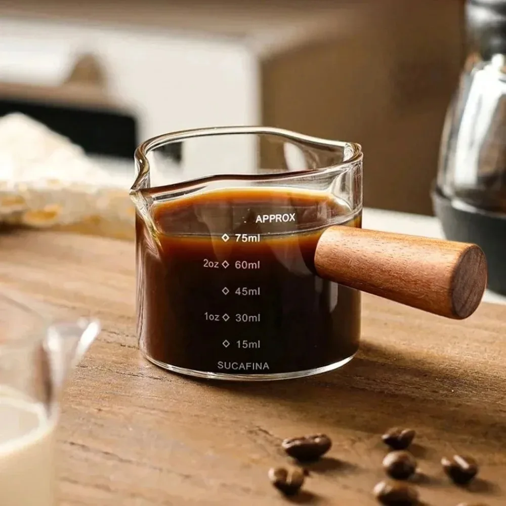 Hot Wooden Handle Hand-brew Coffee Machine Single/double-mouth Glass Coffee Measuring Cup Precise Scale, Reusable LIJIAO
