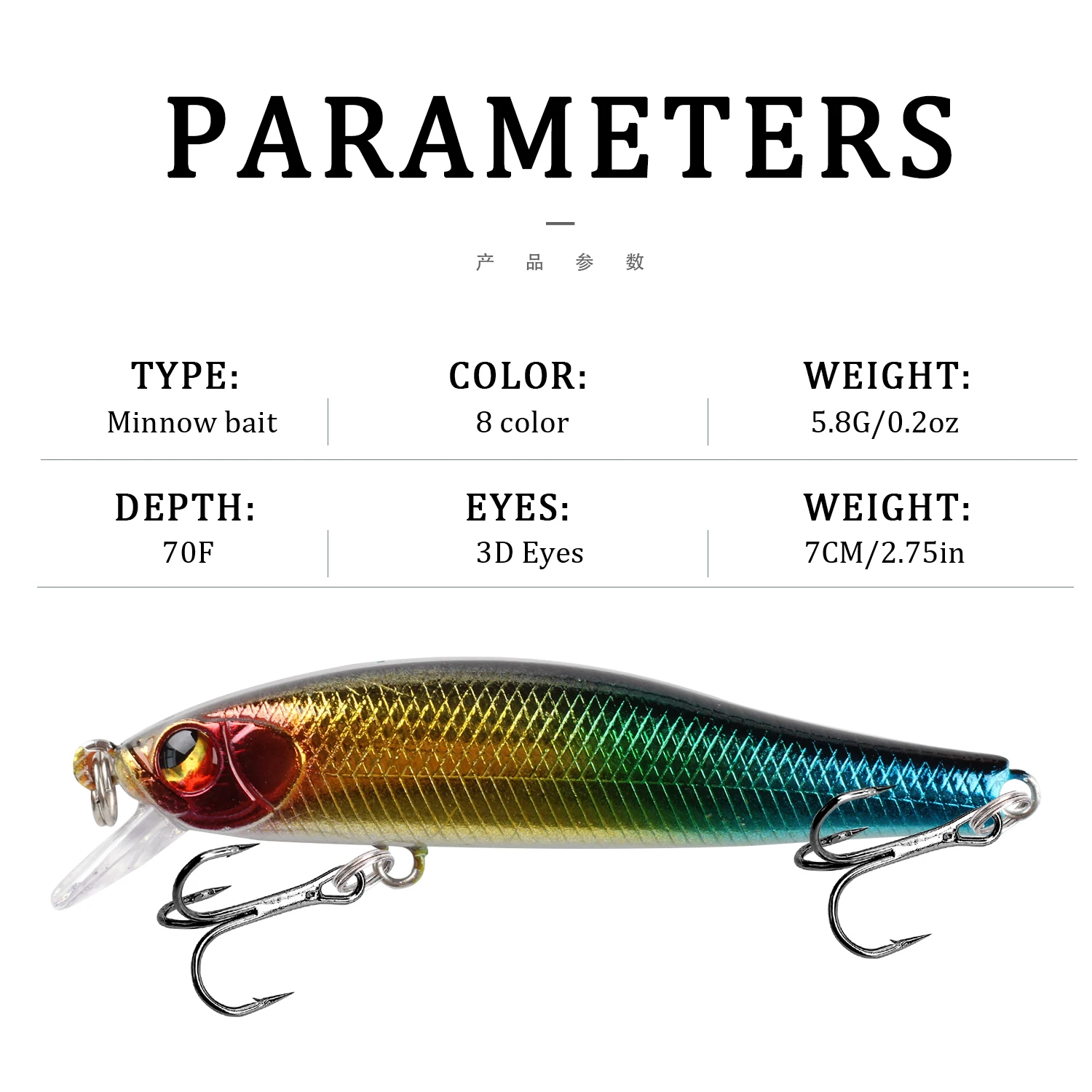 1pc Minnow Fishing Lure 7cm 5.7g Bass Artificial Hard Bait  Wobblers Crankbait 3D Eyes Sinking Plastic Baits Fish Pesca