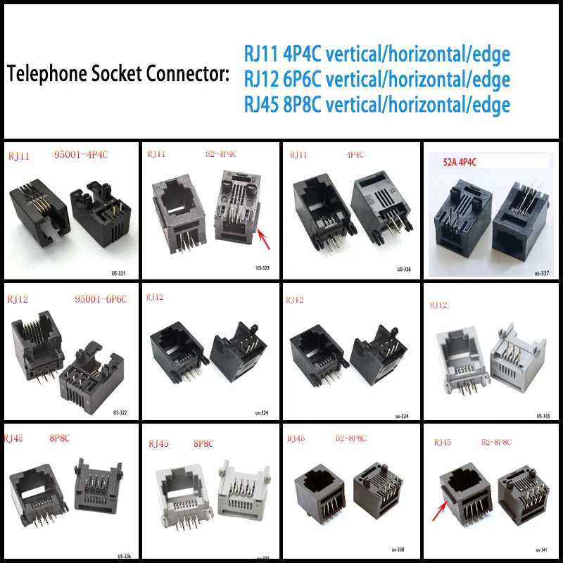10PCS Telefon Buchse Stecker RJ11 RJ12 RJ45 Telefon Wifi Buchse 2pin 4pin 6pin 8pin 4P4C 6P6C 6P4C 8P8C RJ45 Jack – Detail 1