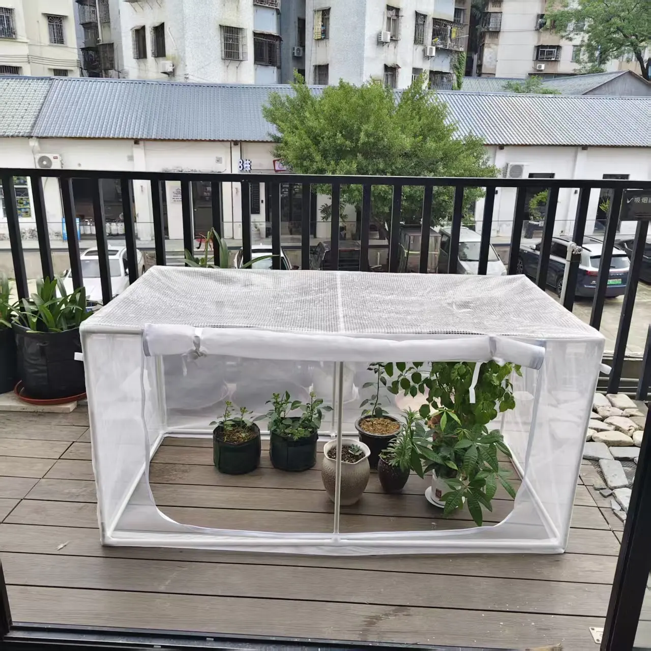 Large Insect Proof Pet Cage Net with Top Rainproof PE Cloth, Semi-transparent Seedling Plant Protection Cage, 1mm by 1mm Mesh