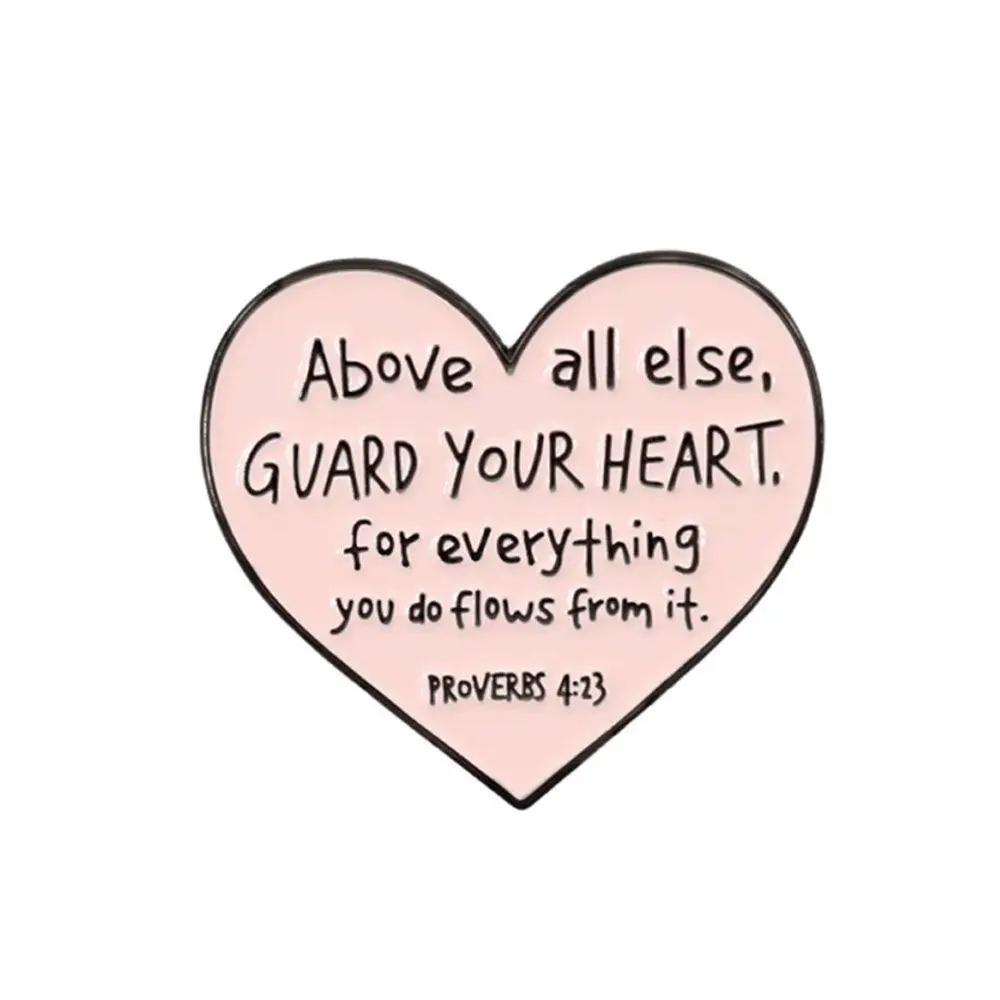 1pc 'Above All Else Guard Your Heart' Proverbs 4:23 Inspirational Scripture Enamel Pin - Soft Pastel Pink Heart Spiritual