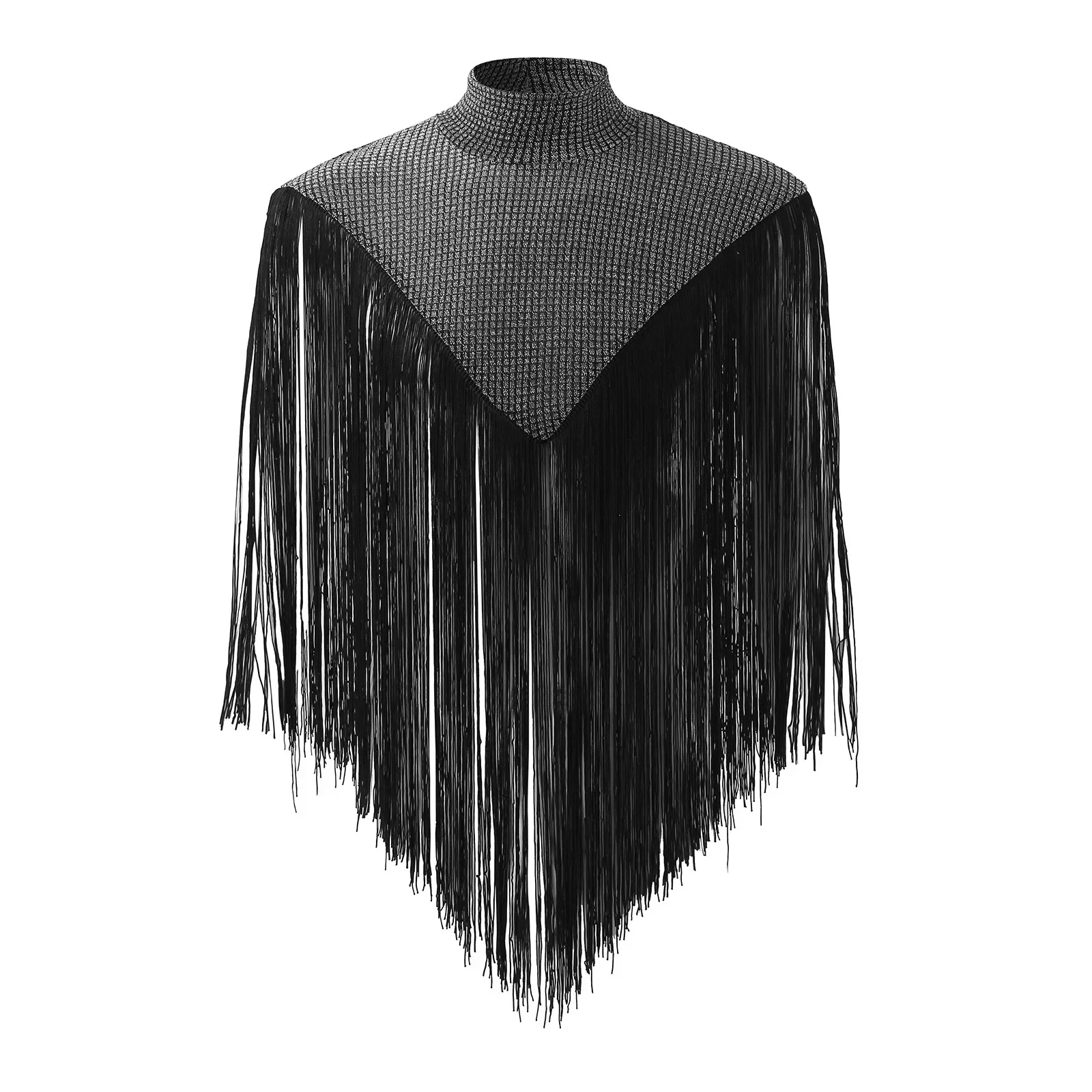 Men's Tassel Patchwork Vests Cloak Patchwork Turtleneck Sleeveless Casual Cloak Ponchos Sexy Streetwear Fashion Tank Top Men