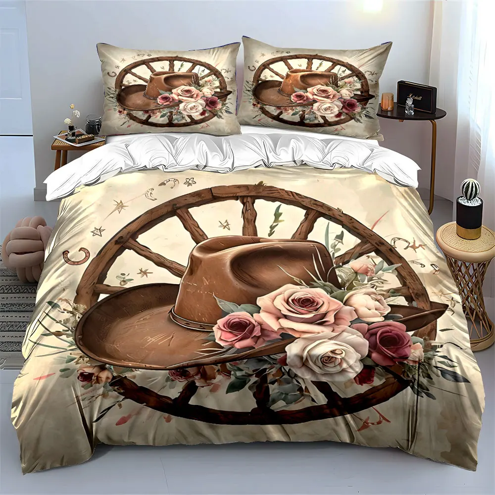 Cowboy Theme Floral Decor Set Multiple sizes kid's and adults' bedroom Exquisite 3PC bedding set, gift