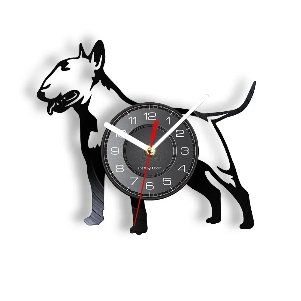 English Bullterrier Vinyl Record Silent Wall Clock Dog Spiral Timepiece Puppy Doggie Pet Wall Watch Bull Terrier Owner Gift