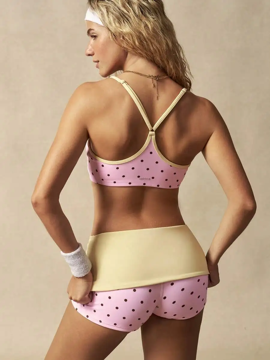 

Women Polka Dot Print Cropped Sports Bra And Shorts Set
