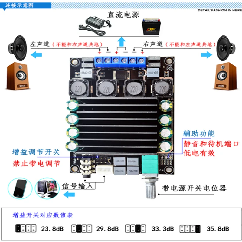 WM-033 Fever grade TDA7498 high power HIFI home car audio game console digital audio amplifier board 100W