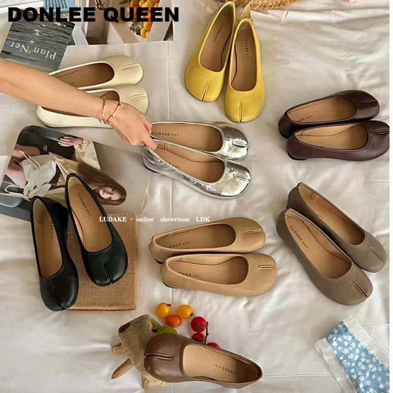 Damskie mieszkania buty moda marka Split Toe baletki projekt baleriny mokasyny na co dzień miękkie mokasyny Tabi Ninja eleganckie Mujer