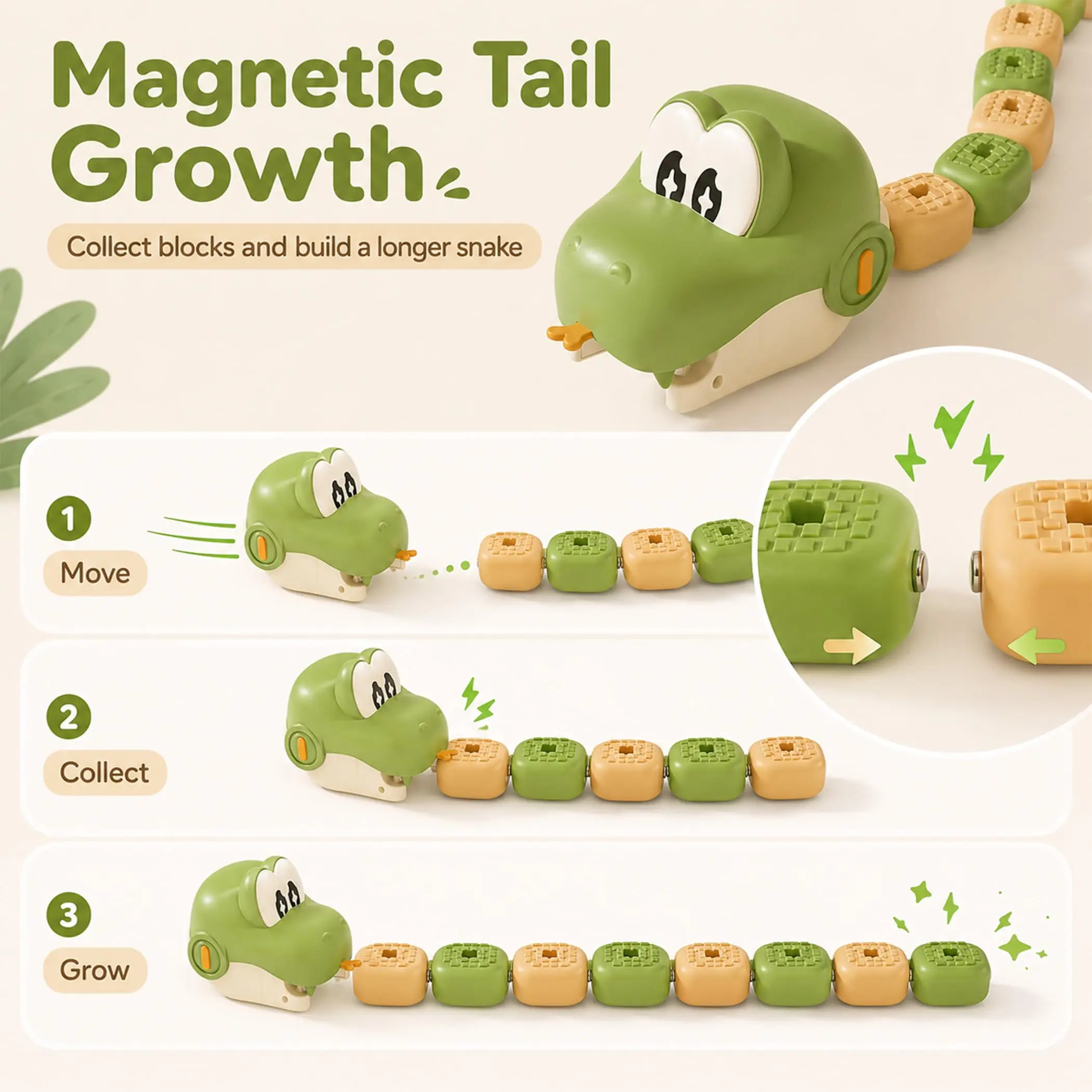 2 PCS RC Magnetic Eating Snake Remote Control Car Toy Animal Greedy Bean Devouring Car Interactive Christmas Birthday Party Gift gallery 3