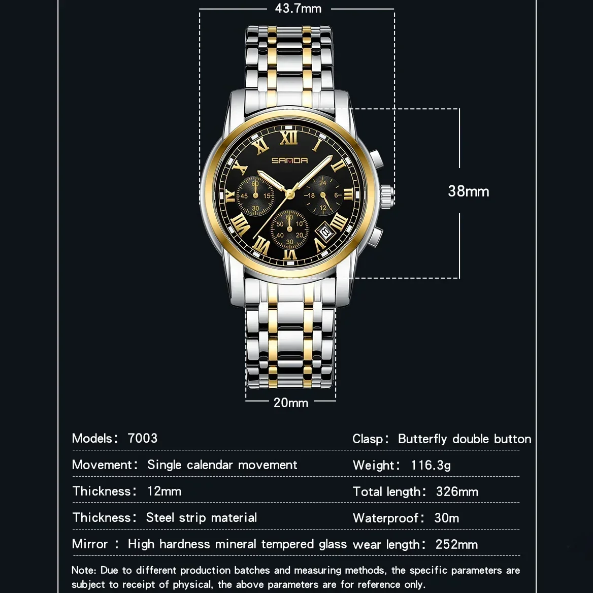 SANDA 7003 Fashion Light Business Waterproof Quartz Wristwatch For Men Simple Round Dial Date Design Noctilucent Watch Shock New image 6