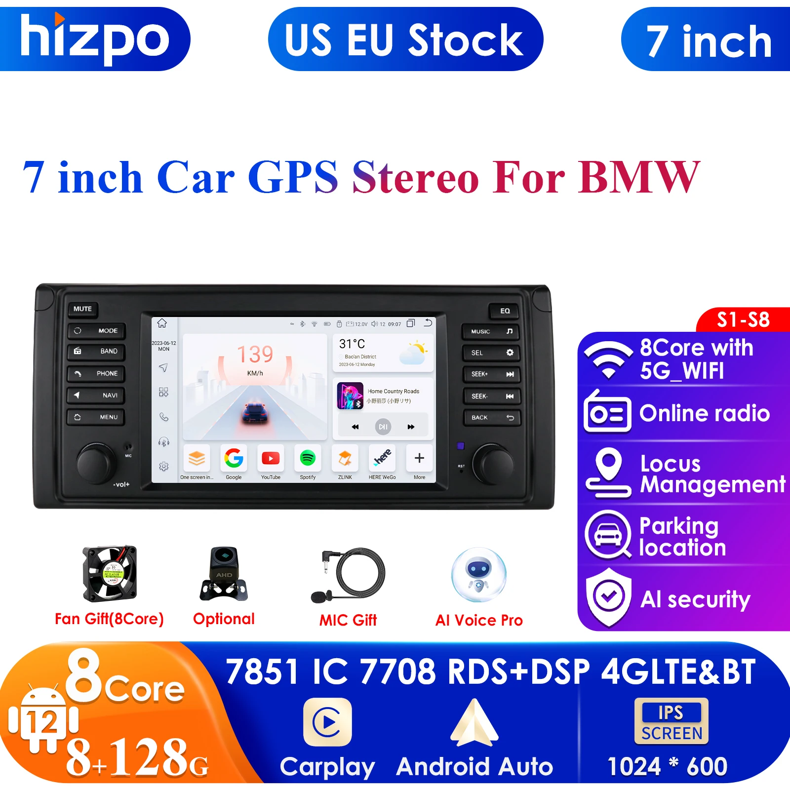 

7 Inch AutoRadio 2 din Android 13 Car Multimedia Player For BMW X5 11 E53 E39 M5 1996-2003 Stereo GPS Navigation Audio Carplay