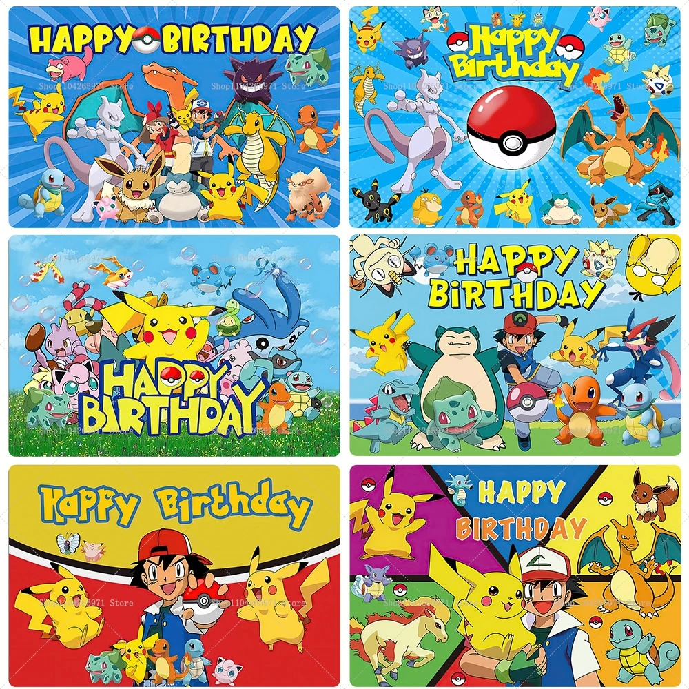 Bannière de fond Pokémon Pikachu, thème dessin animé Pocket Monster, décoration de fête d'anniversaire pour enfants, fournitures de fond photo pour photographie