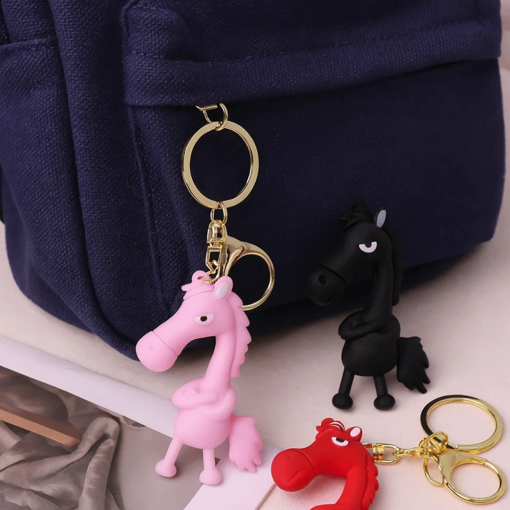 

Cartoon Horse Keychain Cold-Hearted Hanging Black Horse Bag Ornament Decorative Simulation Lucky Horse Mascot