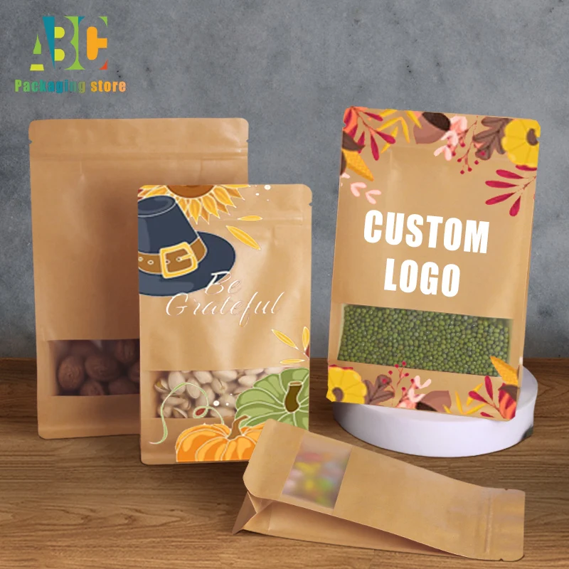 

Kraft Paper with Window Eight Side Zipper Bag,Custom Printing Logo,Dog Food,Potato,Chips,Rice Packaging Pouch, Best Selling