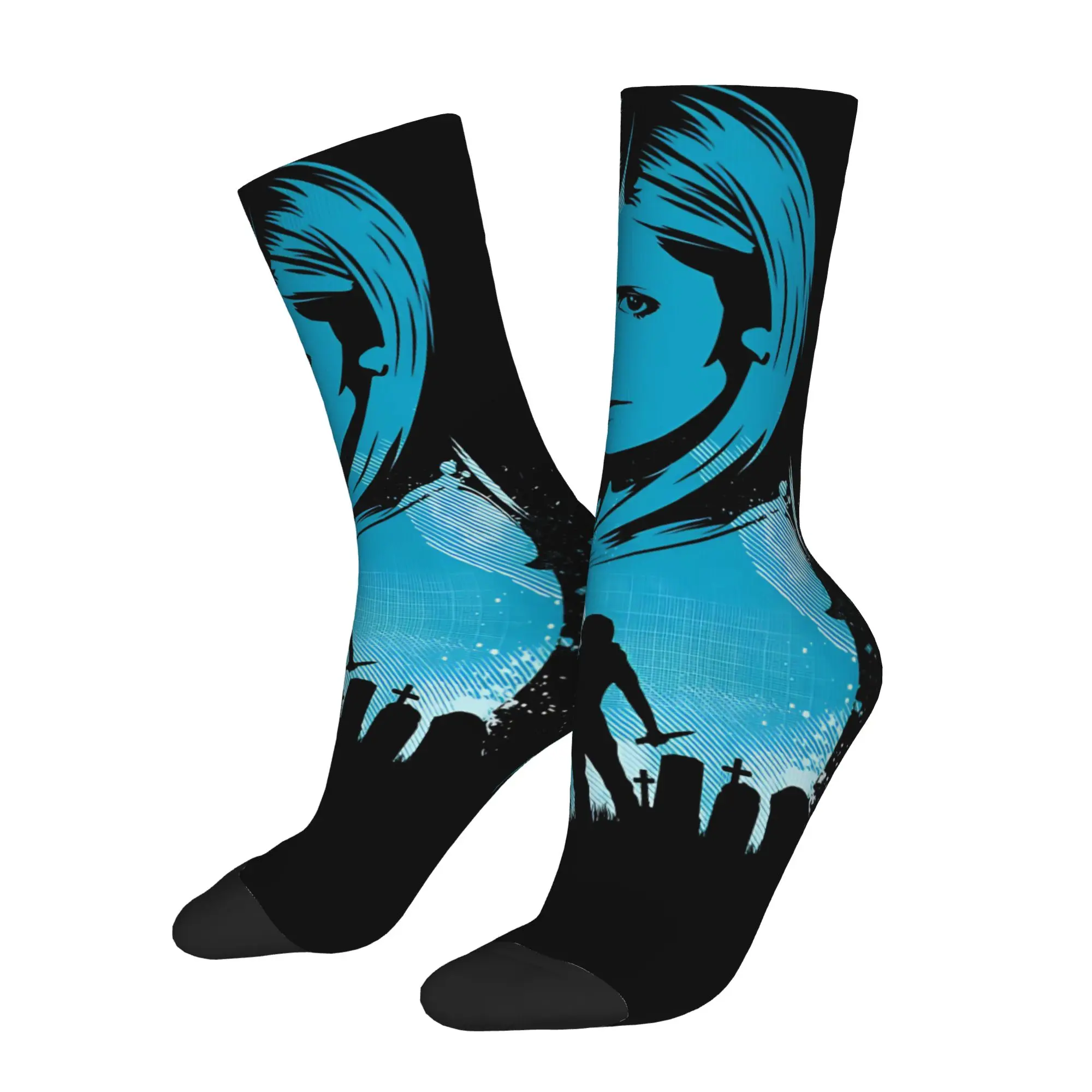 Harajuku Buffy the Vampire Slayer Sports Socks Horror Movie Polyester Middle Tube Socks for Women Men Breathable