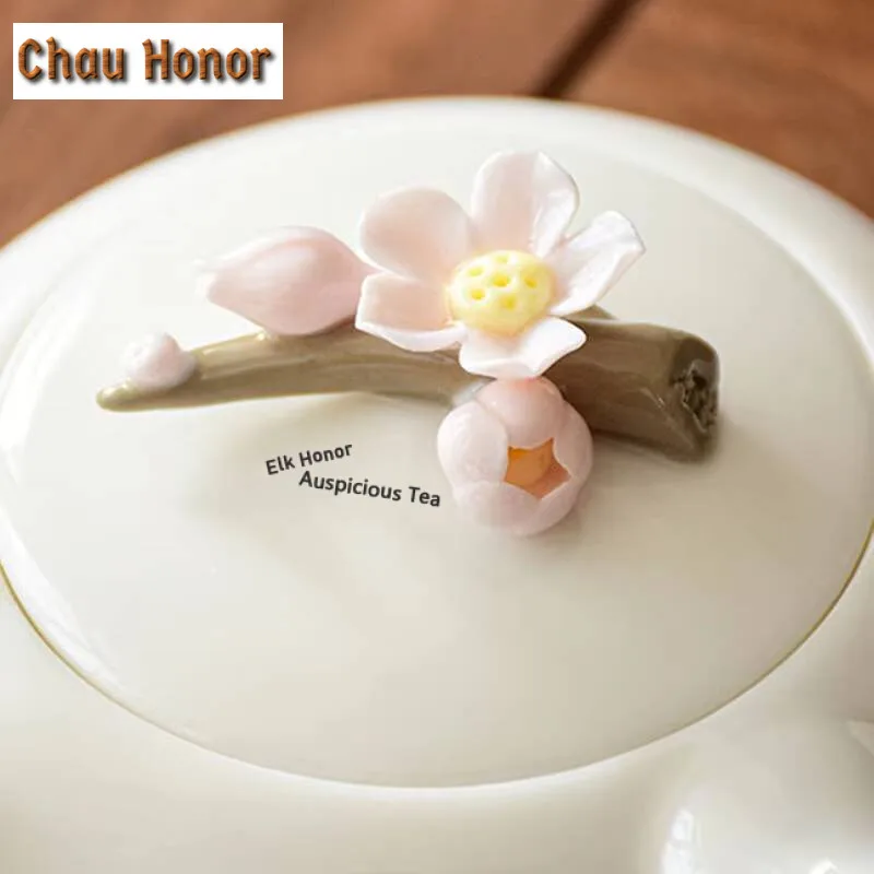 Dehua Mutton Fat Jade White Porcelain Handmade Hand Pinch Flowers Tea Pot Kung Fu Teaset Household Tea Ceremony Accessories Gift