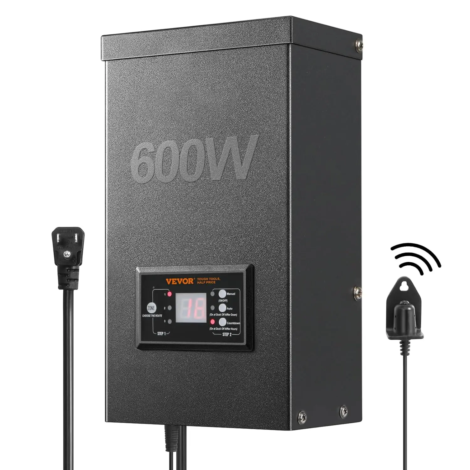 

600W Landscape Transformer, Timer & Photocell Sensor Equipped, Weatherproof Outdoor Lighting Converter, 120V AC to 12V/14V AC,