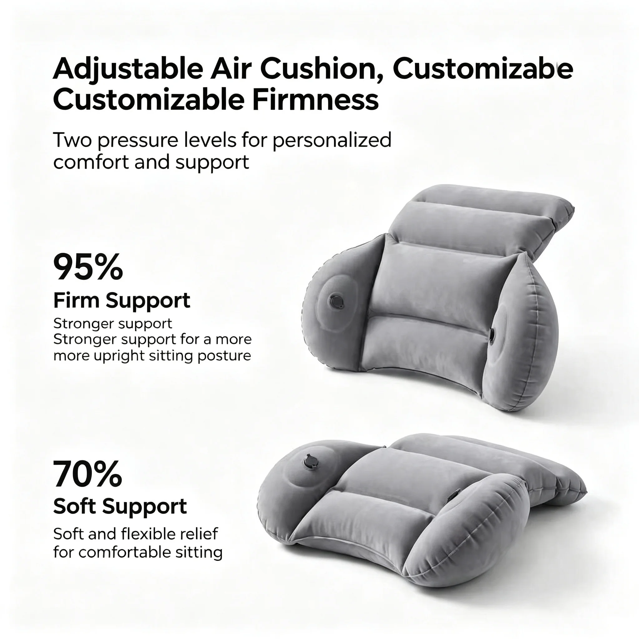New Sponge Press-Inflatable Ultra-Light Back Support Cushion, Travel Portable Cushion, Suitable for Use in Cars, Planes, Offices