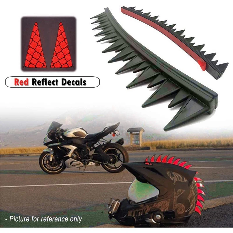 2X Reflective Motorcycle Helmet Mohawk Spikes Rubber Saw With Red Helmet Decals(Helmet Not Included)