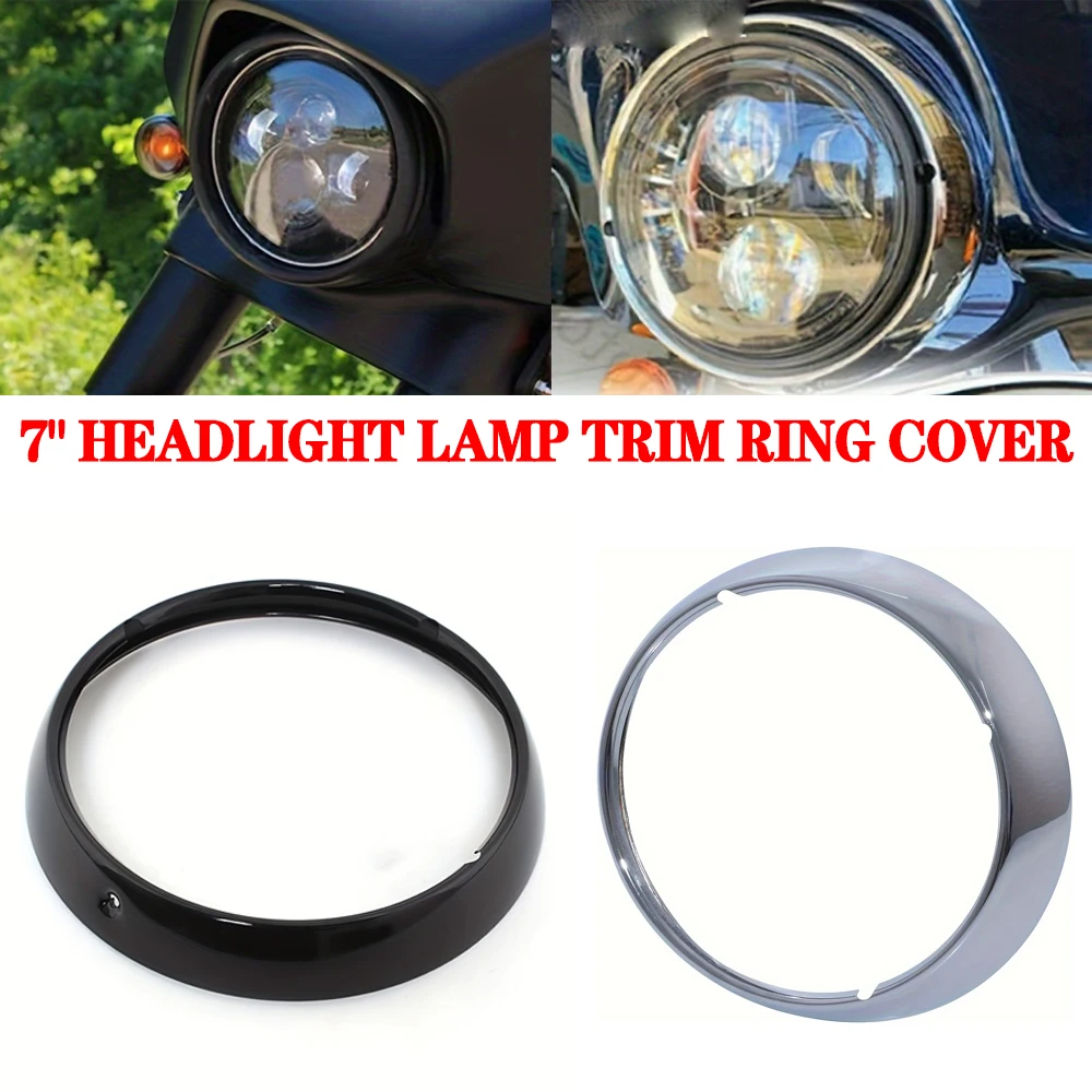 

Motorcycle 7‘’ Headlight Lamp Trim Ring Black Chrome Decor Cover For Harley Touring Road King Electra Street Tri Glide 1996-up