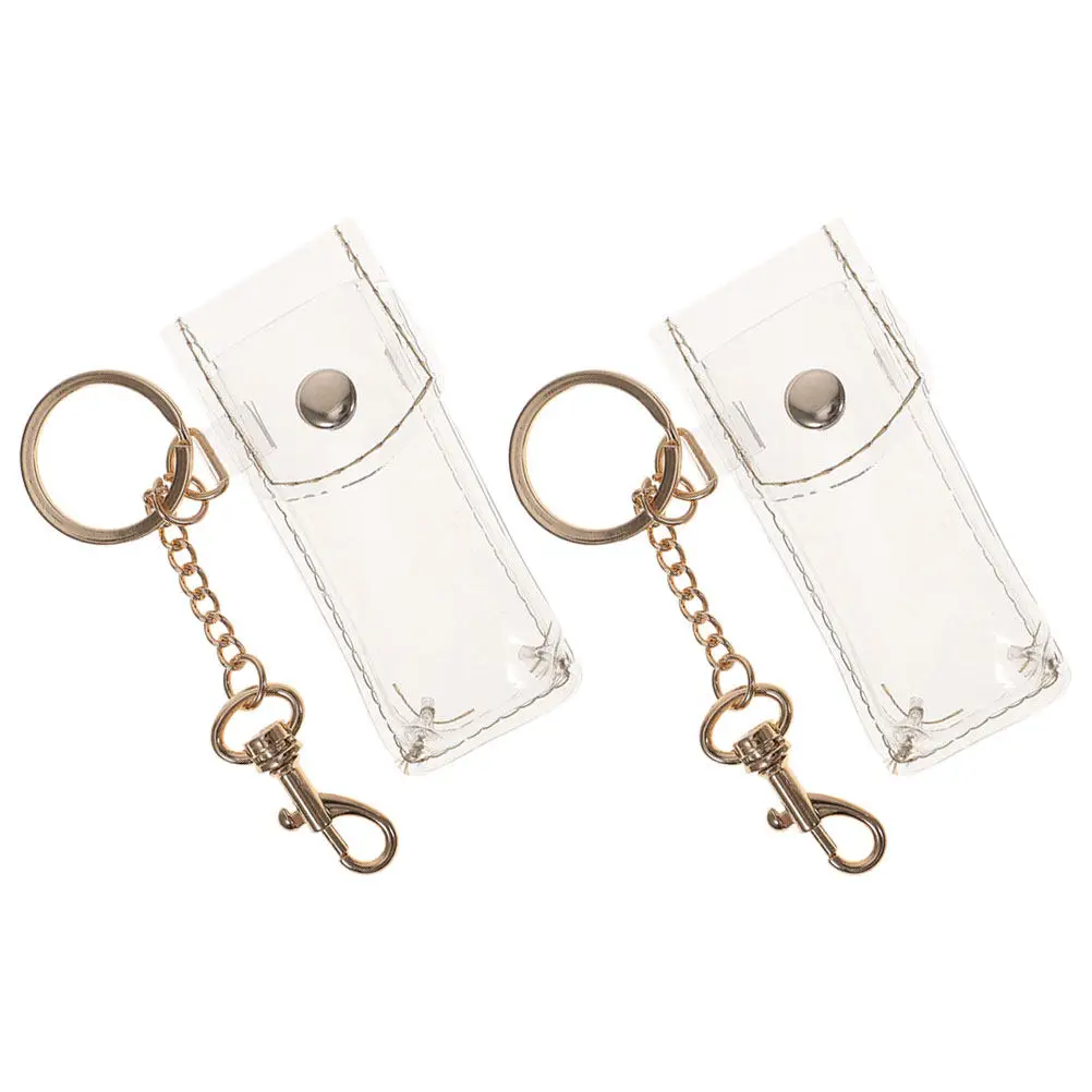 2Pcs Keychain Lipstick Case Protectors Transparent Stylish Lipstick Holder Clip Bag Hanging Ornament Lip Balm Holder Keychain