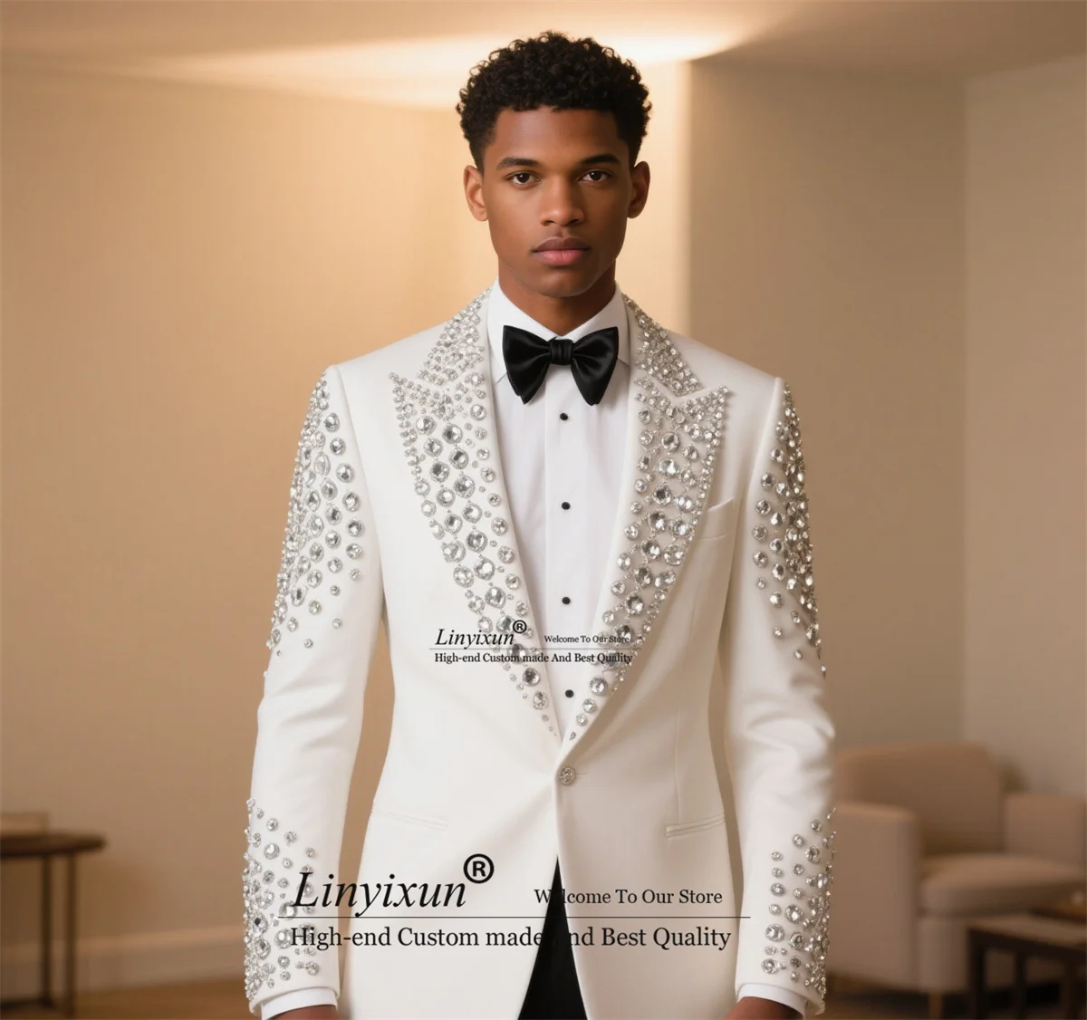 

Высококачественные мужские костюмы со стразами и остроконечными лацканами, смокинги для жениха, комплекты из 2 предметов, пиджак для выпускного вечера, тонкий индивидуальный Ropa Hombre