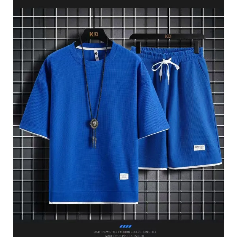 2025 Men's Summer New Wfle Sportswear Set Comfortable, Casual, Fashionable Round Neck Running Sportswear Short Sleeve Two Piec