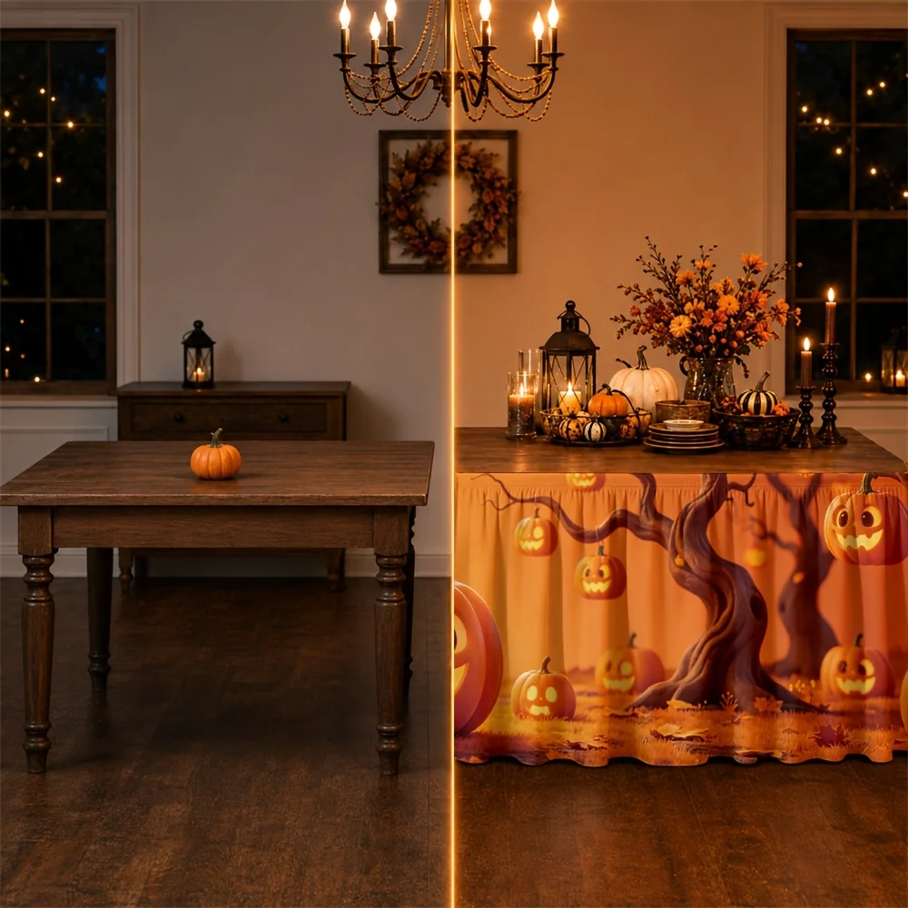 Halloween pumpkin forest orange glow spooky autumn night tri or treat lebration tablecove