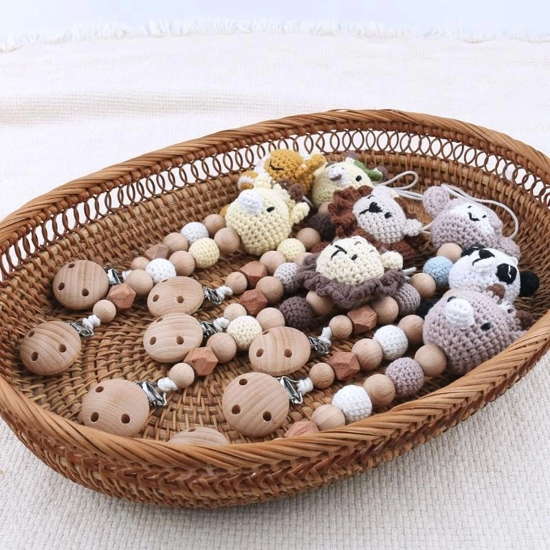 

J15U детский зажим для соски с защитой от падения, вязанный крючком прорезыватель-погремушка, игрушка-пустышка, зажим для