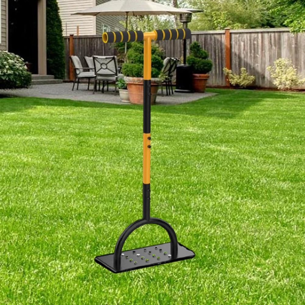 2-in-1 Manual Lawn Aerator Tool Yard Grass Plug Aerator with 16-Spikes Core Aerator Garden Soil Loosening and Compact Soil Care