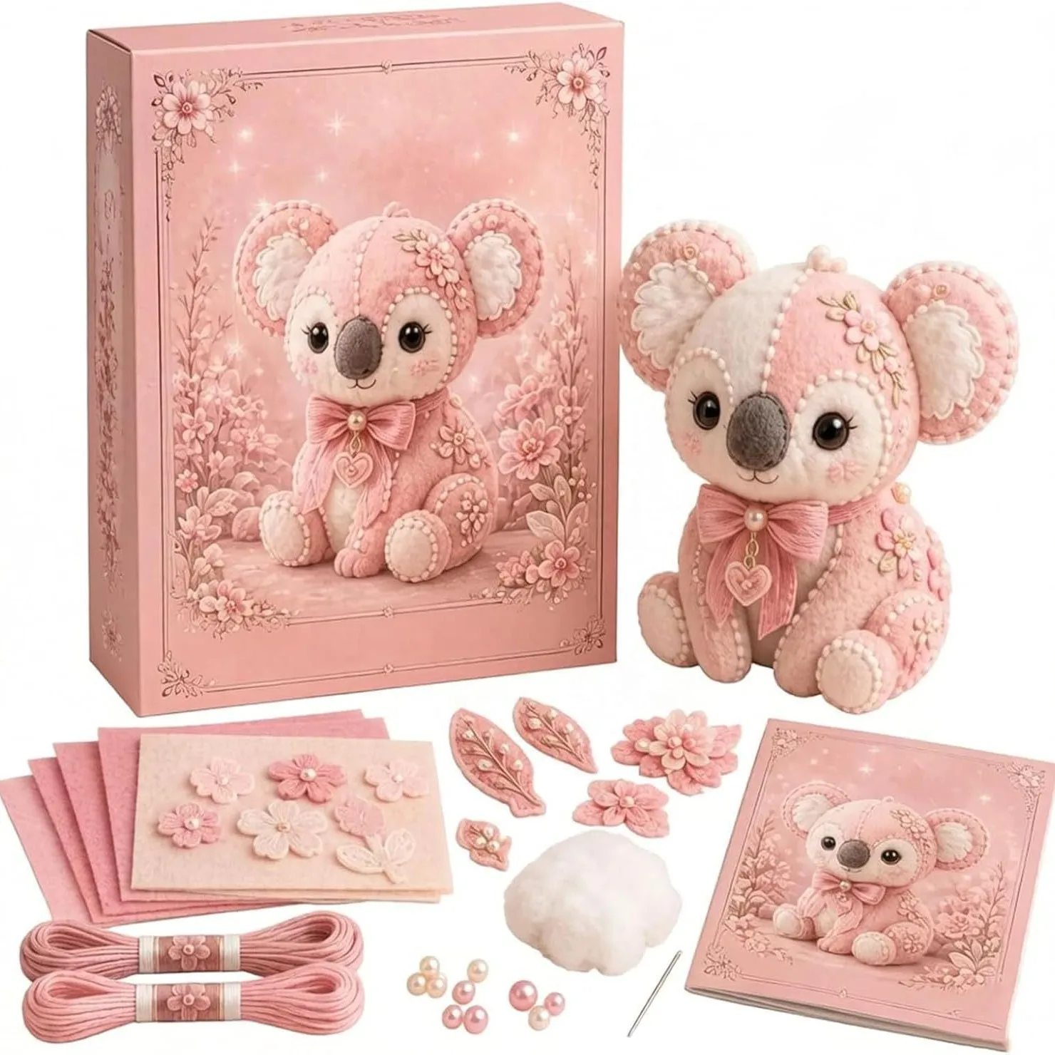 Image of Rosa Waldfreunde DIY Patchwork-Kollektion, All-Inclusive Nähset zum Herstellen Niedlicher Waldtiere, Haushalts-Hobby-Deko-Geschenk