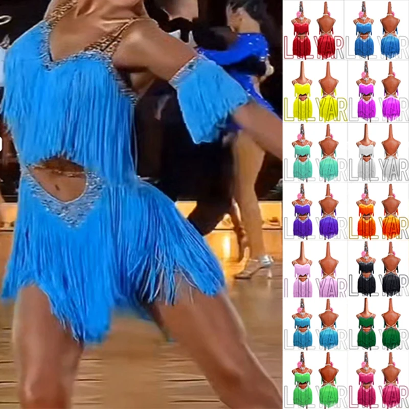 

New store promotion, sparkling diamond tassel Latin dance dress competition, custom clothing for children