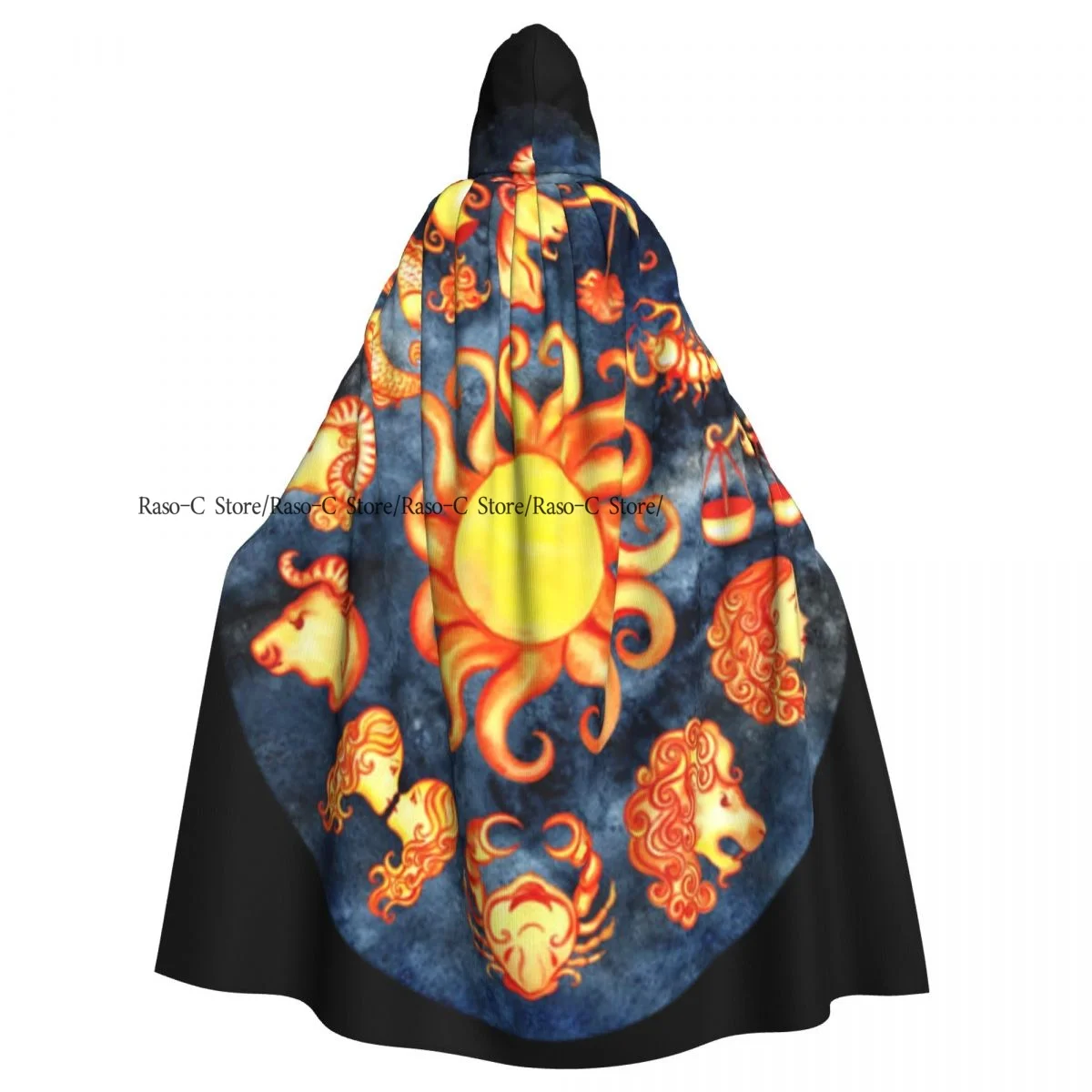 Zodiac Signs Horoscope Hooded Cloak Polyester Unisex Witch Cape Costume Accessory