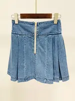 HIGH STREET Newest 2026 Designer Fashion Skirt Women's Lion Buttons Pleated Denim Skirt - Image 2
