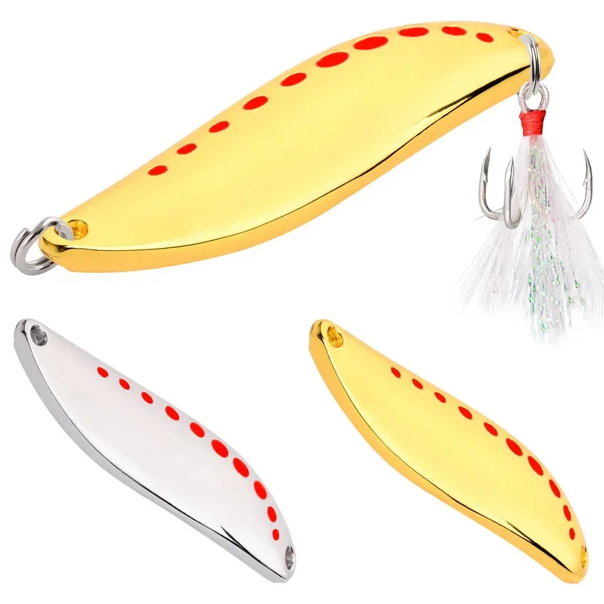 1Pc Metal Spinner Spoon Fishing Lures 2.5g-25g Gold Silver Artificial Bait With Feather Treble Hook Trout Pike Bass Tackle