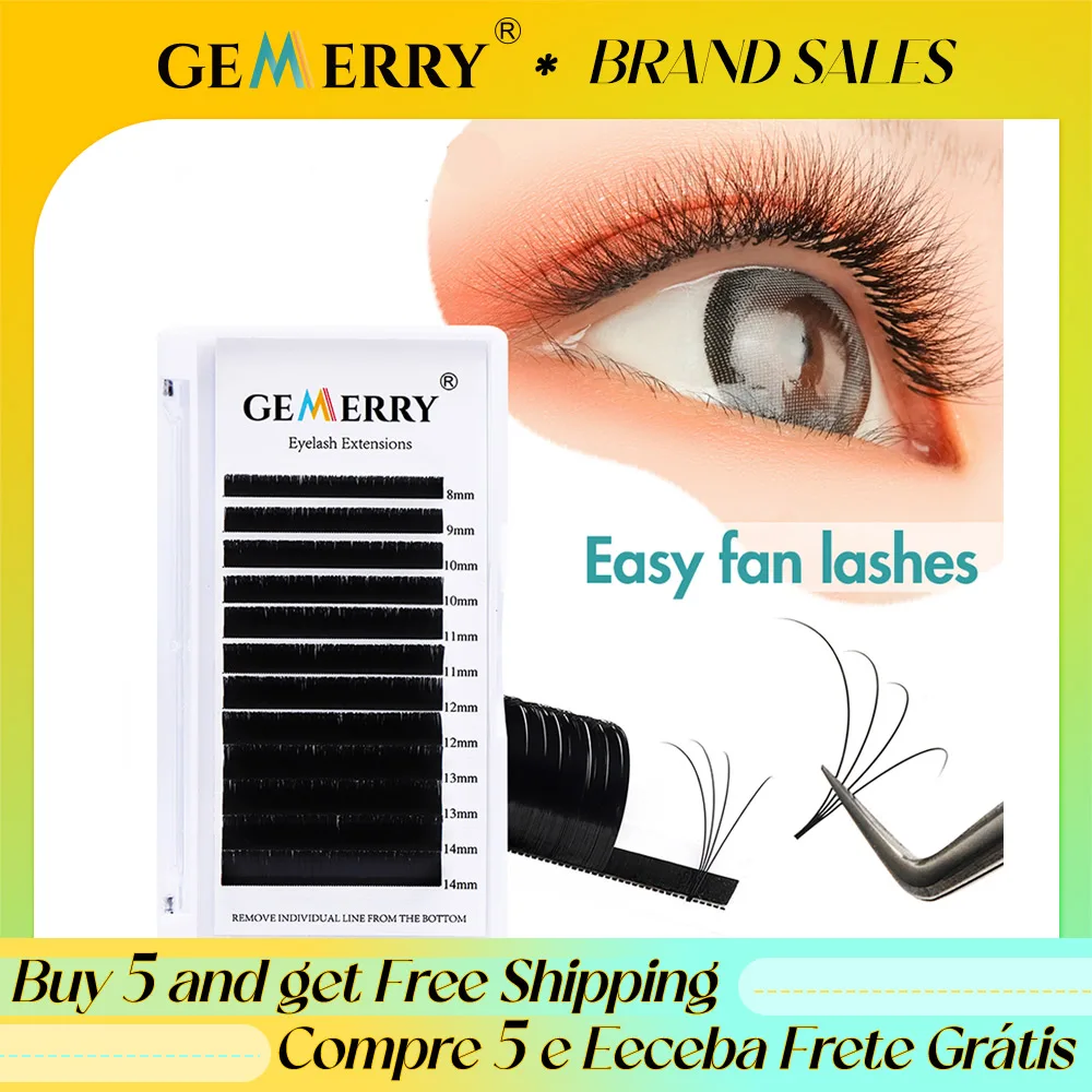 GEMERRY Easy Fan Lashes DIY Volume Faux Mink Mix Length Fast Bloom Russia Long Black Natural Eyelashes Extension Makeup Supplies