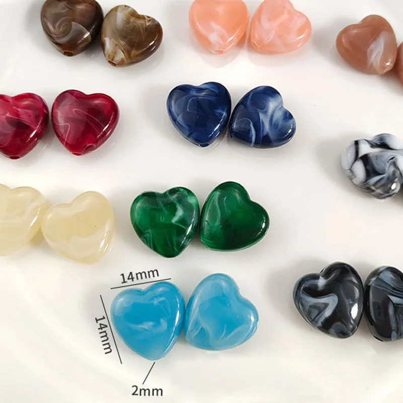 10pcs 14mm Heart Shape Acrylic Plastic Loose Beads For Jewelry Making DIY Crafts Findings