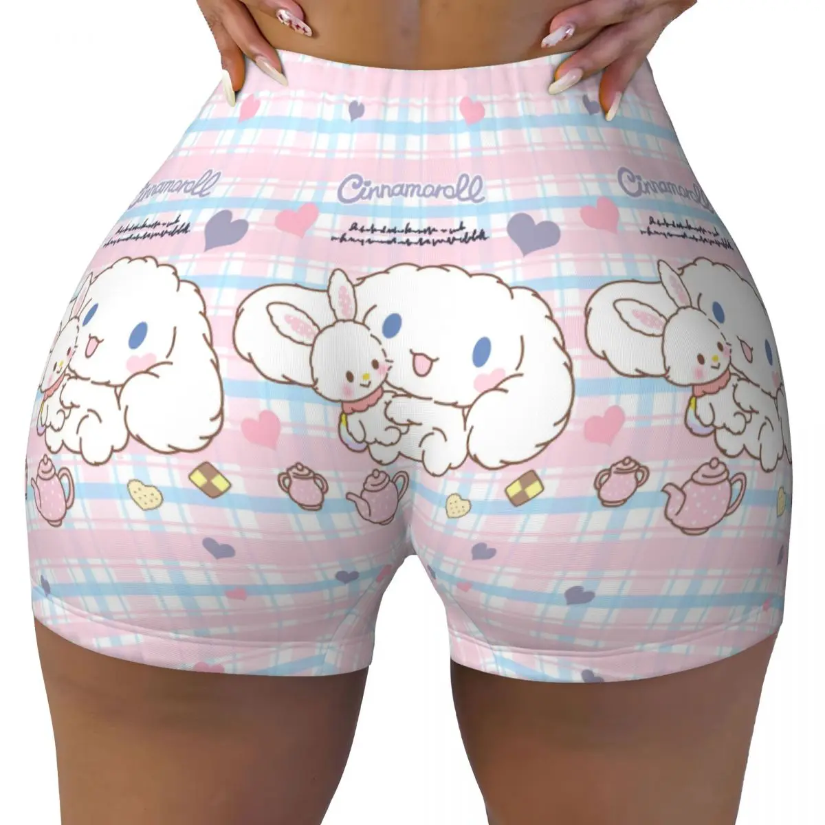 Custom HOT Cartoons Cinnamoroll Workout Shorts for Women Gym Running Biker Yoga Shorts