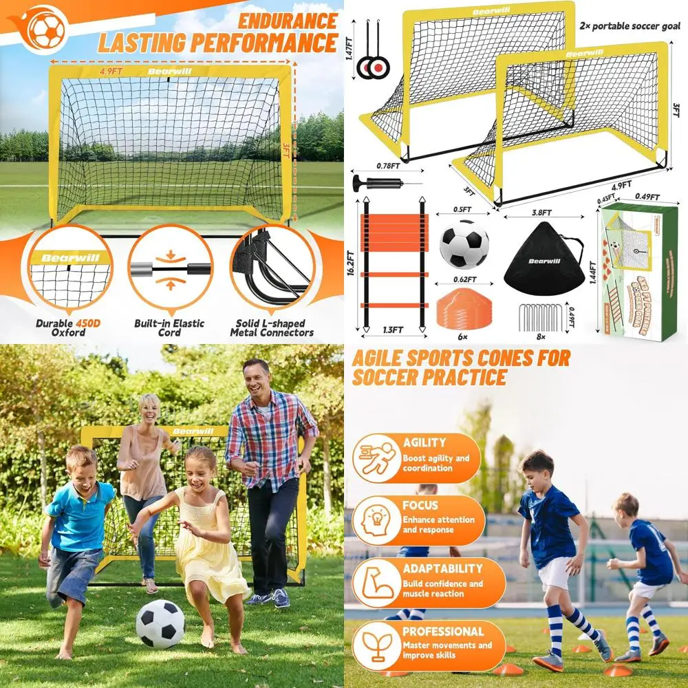 

Портативный футбольный набор для детей: сетка 4x3 фута, мяч, лестница, конусы и мишени для тренировок