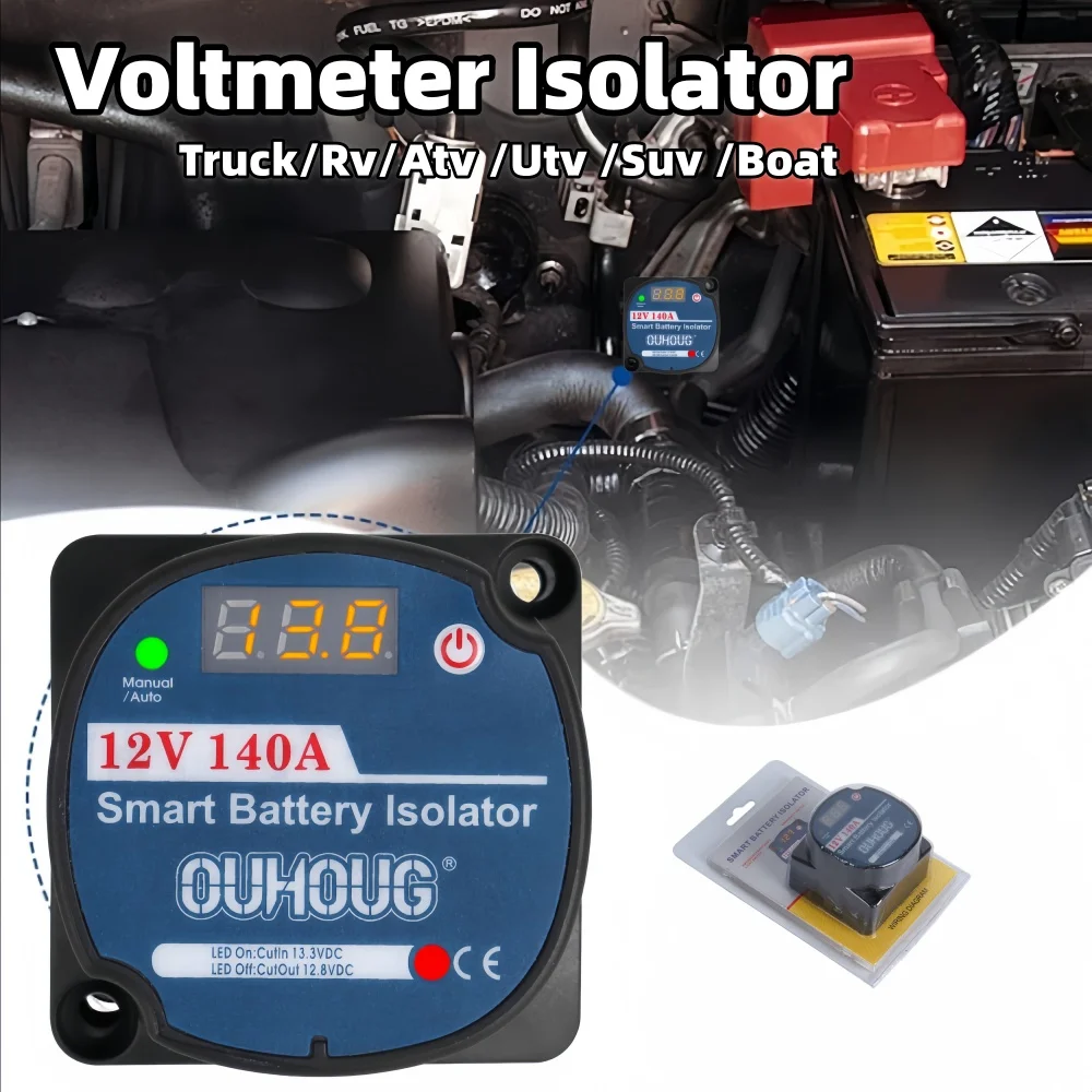 Dual Battery Isolator Battery Isolator 12V 140A Split Charge Relay With Lcd Screen Voltage Display For Truck Rv Atv Utv Suv Boat