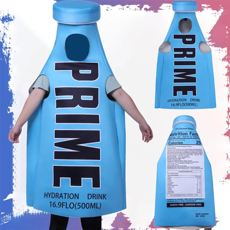

CosplayPRIME Drink Bottle Cosplay Costume Blue Jumpsuit Halloween Party Fun Parody Stage Performance Uniform Suit Men Carnival D