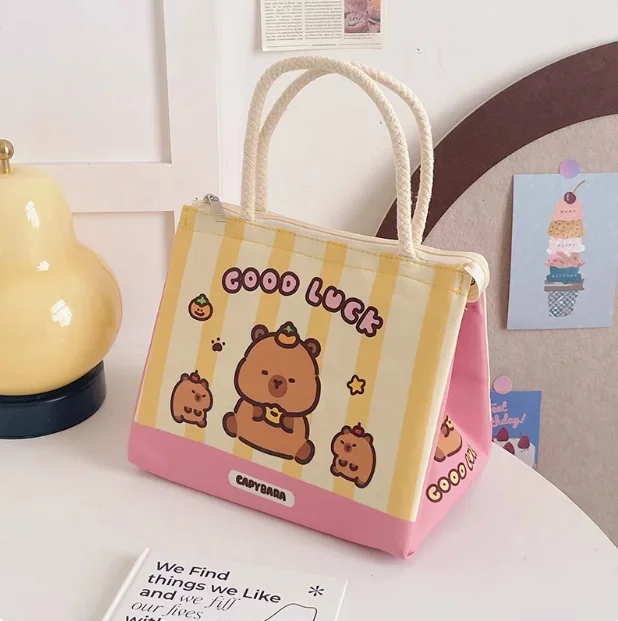 

2025 Cute Capybara Thermal Lunch Box Bag Portable Cartoon Lunch Box Insulated Food Storage Bag Women Cooler Bag