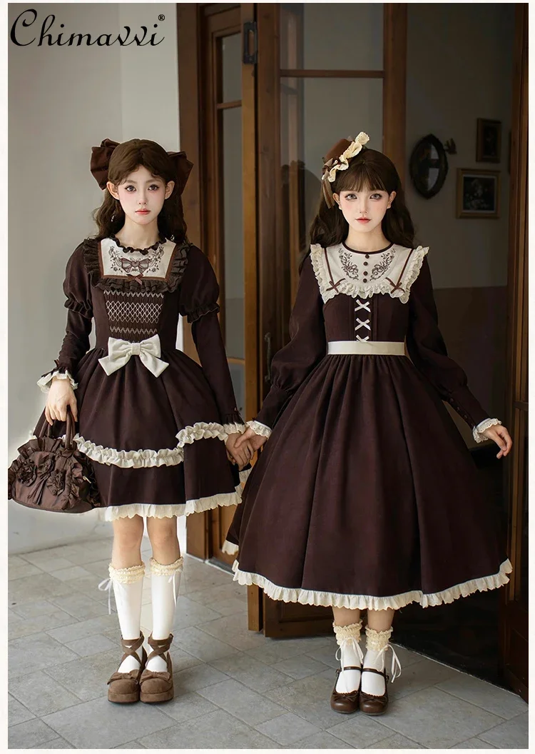

Original Design Cla Bouquet Embroidery Length Lolita Dress Autumn Winter New Sweet Girl Retro High Waist Temperament Cute Dress