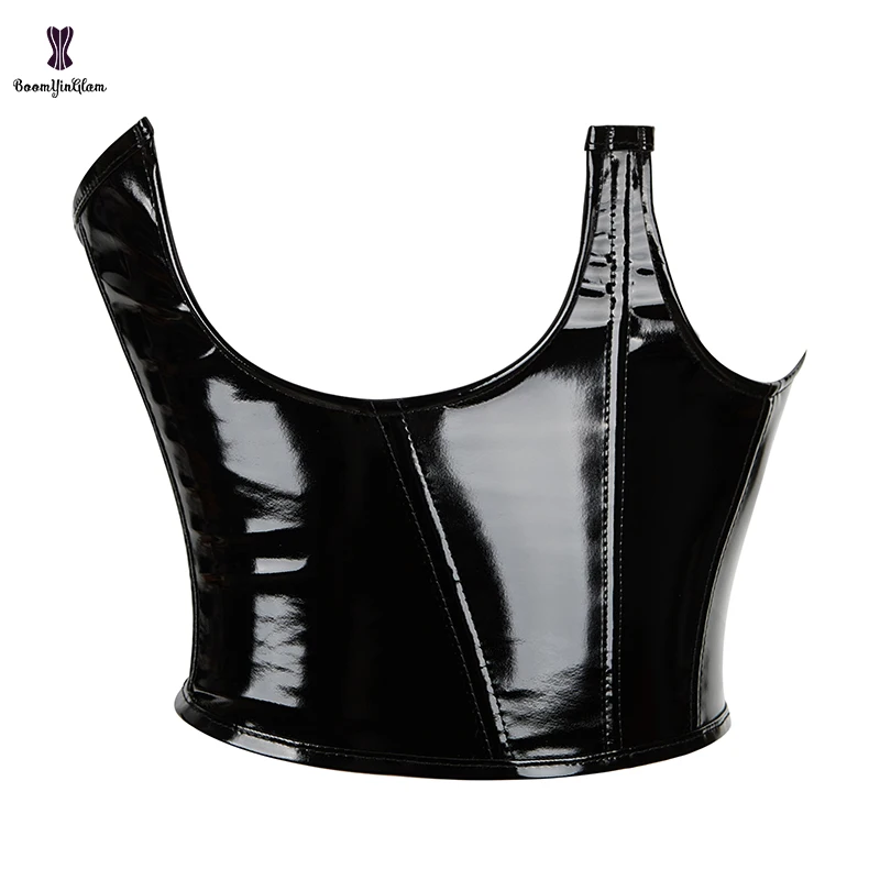 Height 22CM Waist Cincher Women\'s PVC Leather Crown Shape Girdle Cupless Bustier 9 Plastic Boned Underbust Corset Crop Top