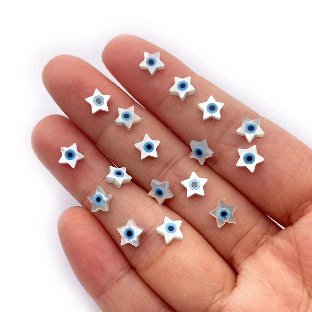 

4PCS Natural Shell Star Shape Evil Eye Shell Beads 6mm Jewelry Making for DIY Fashion Necklace Bracelet Earring Accessories