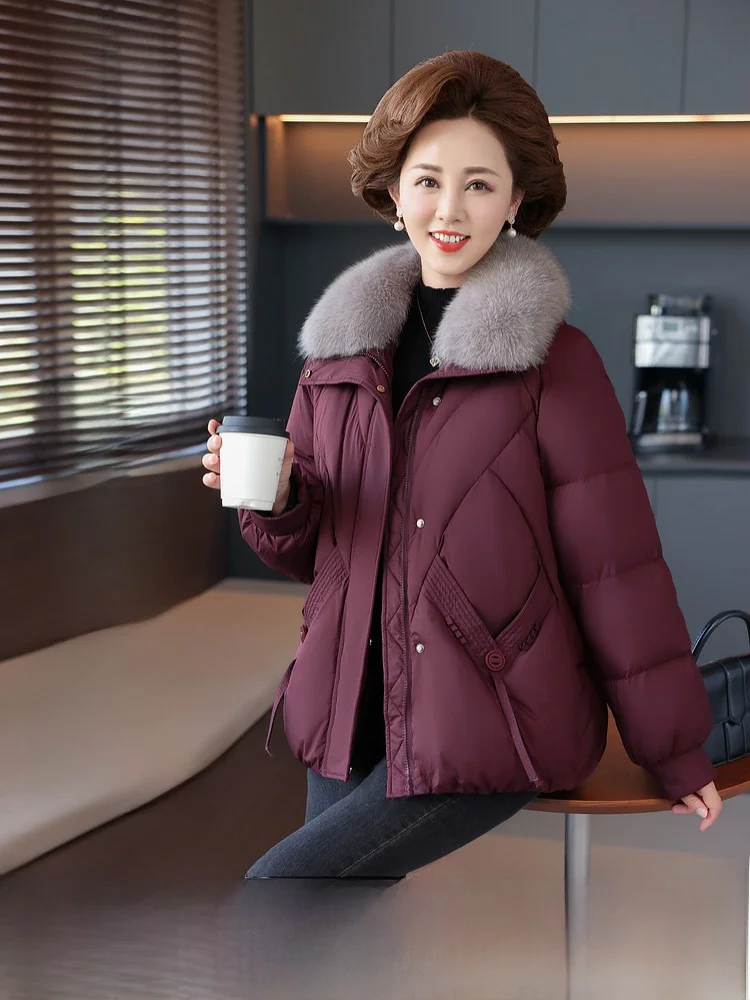 

Модная короткая женская пуховая куртка с воротником Snowy Collar, теплая, для активного отдыха, весенняя новинка, городской повседневный стиль, для мам, полиэстер.