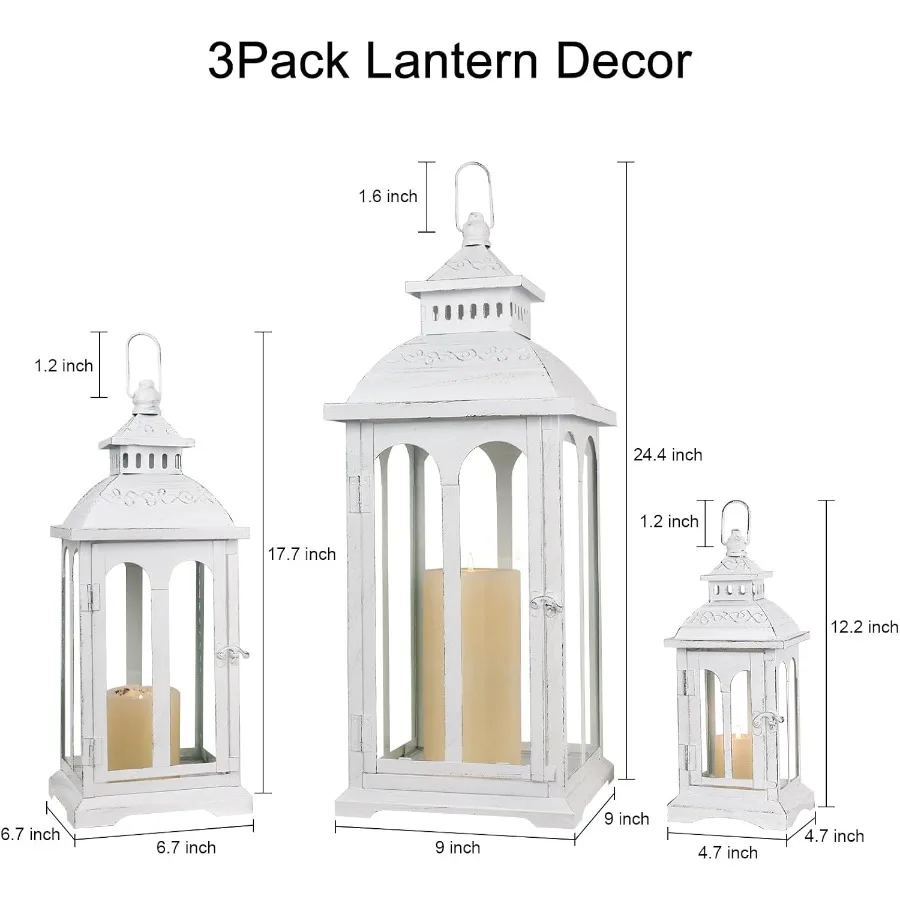 Set di 3 lanterne decorative per esterni e interni per portico, soggiorno, caminetto, cucina, tavolo da pranzo, patio, giardino, decorazioni per matrimoni