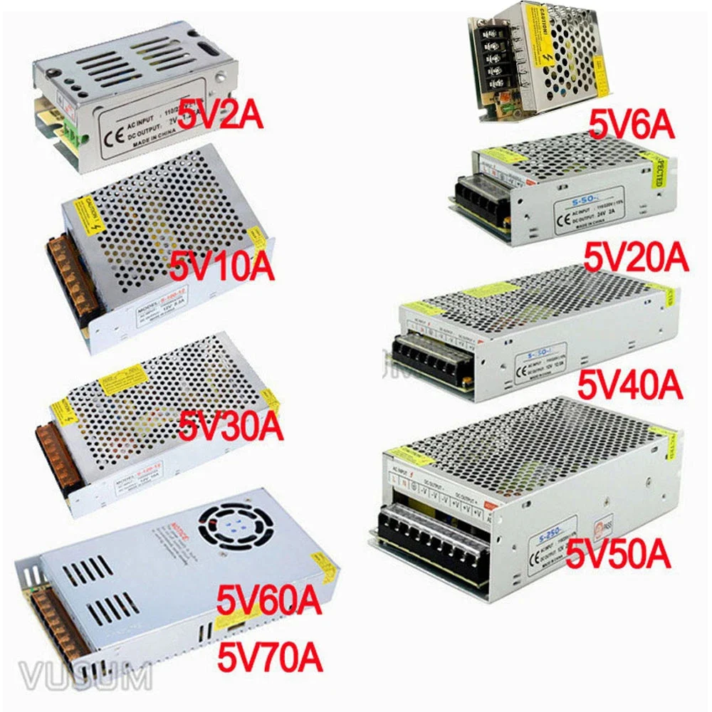 DC 5V 2A 3A 4A 5A 8A 10A 12A 20A 30A 40A 60A Switch LED Power Supply Transformers Adapter WS2812B WS2801 SK6812 SK9822 LED Strip