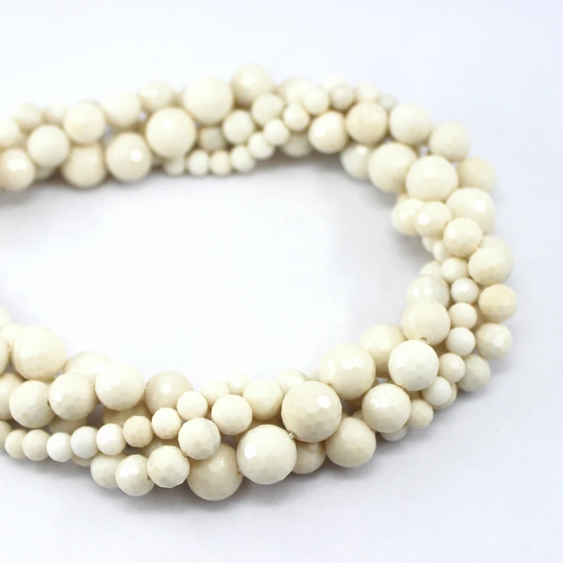 Natural Faceted Cut Ivory Jade Round Loose Stone Beads Strand 6/8/10/12MM For Jewelry DIY Making Necklace Bracelet