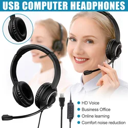 Casque filaire USB pour centre d'appels, casque avec microphone, suppression du bruit sur les jeux, ensembles de sauna supra-auriculaires pour ordinateur, PC, ordinateur portable