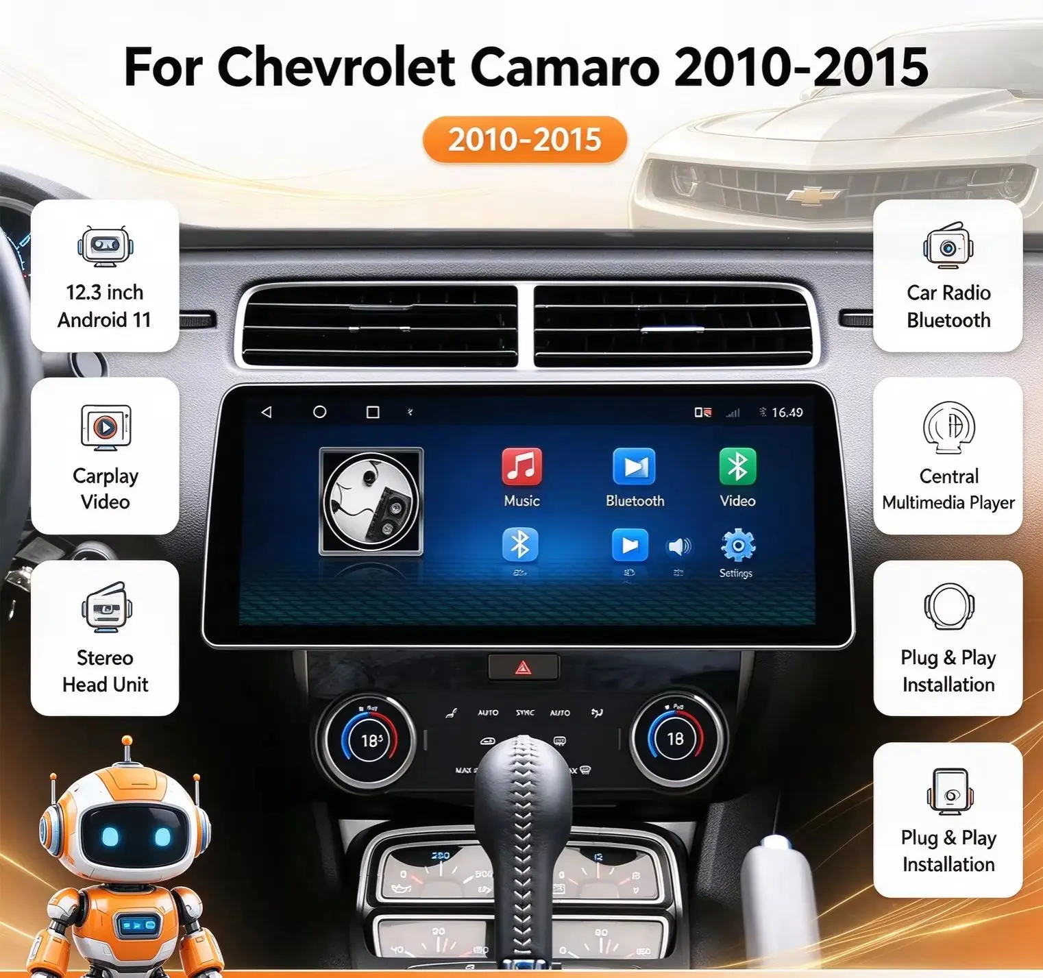 12.3 inch Android 11 Car Radio Bluetooth For Chevrolet Camaro 2010-2015 Carplay Video Central Multimedia Player Stereo Head Unit
